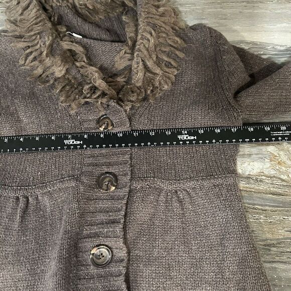 Boden Womens Wool Knit Cardigan Sweater 8 Brown Pockets Buttons Faux Fur - Picture 7 of 11